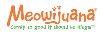 The logo for Meowijuana is a stylized image of a cat with a marijuana leaf as its tail.