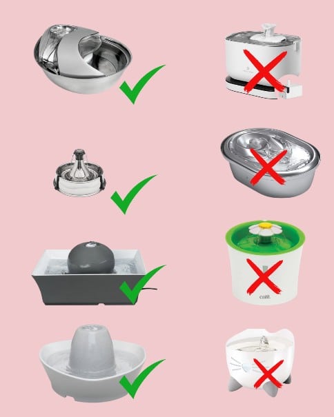 various of water fountains for cats.