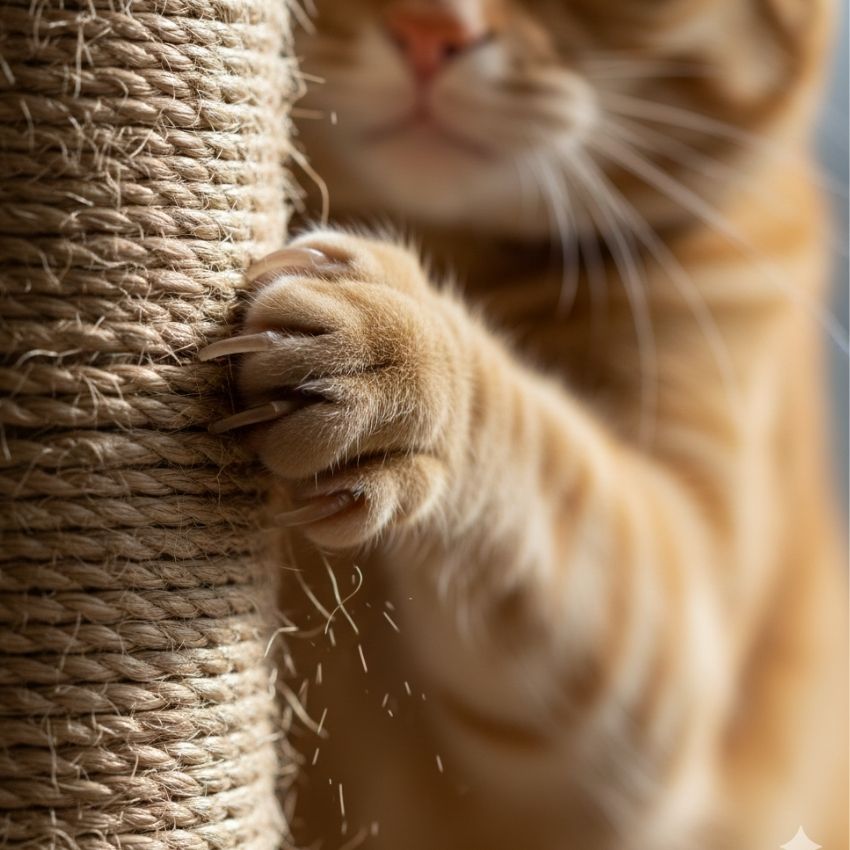 close up of a cat's paw on a scratcher.