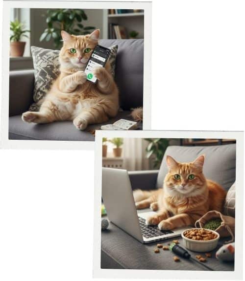cats with phone and laptop.