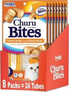 INABA Churu Bites for Cats, Soft Baked Chicken Churu Filled Cat Treats.